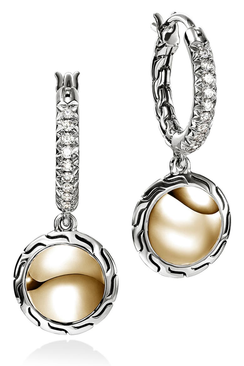 JH Essential Drop Earrings, Diamonds, 13mm, Main, color, STERLING SILVER / GOLD