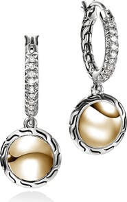 John Hardy JH Essential Drop Earrings, Diamonds, 13mm