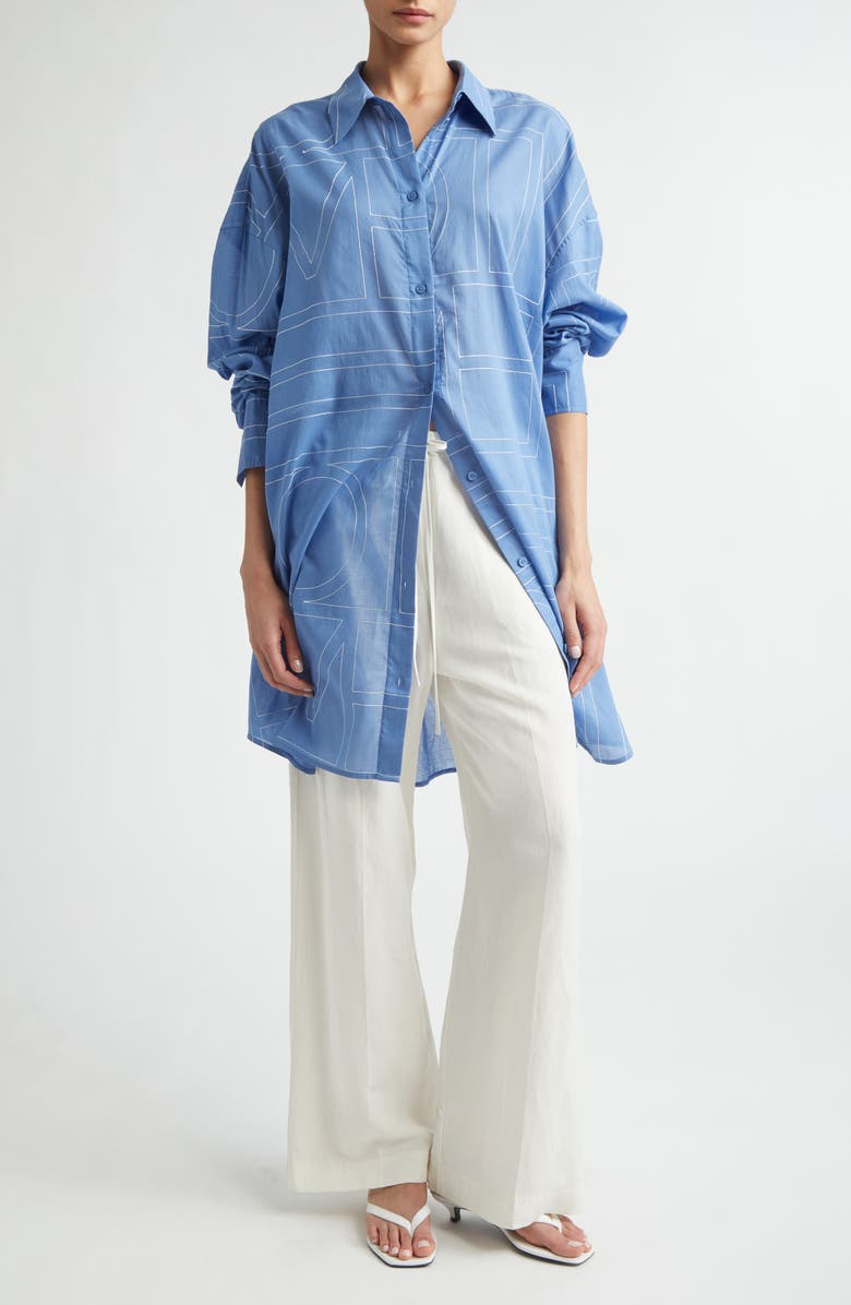 TOTEME Embroidered Oversize Long Sleeve Cotton & Lyocell Voile Shirtdress, Alternate, color, Cobalt