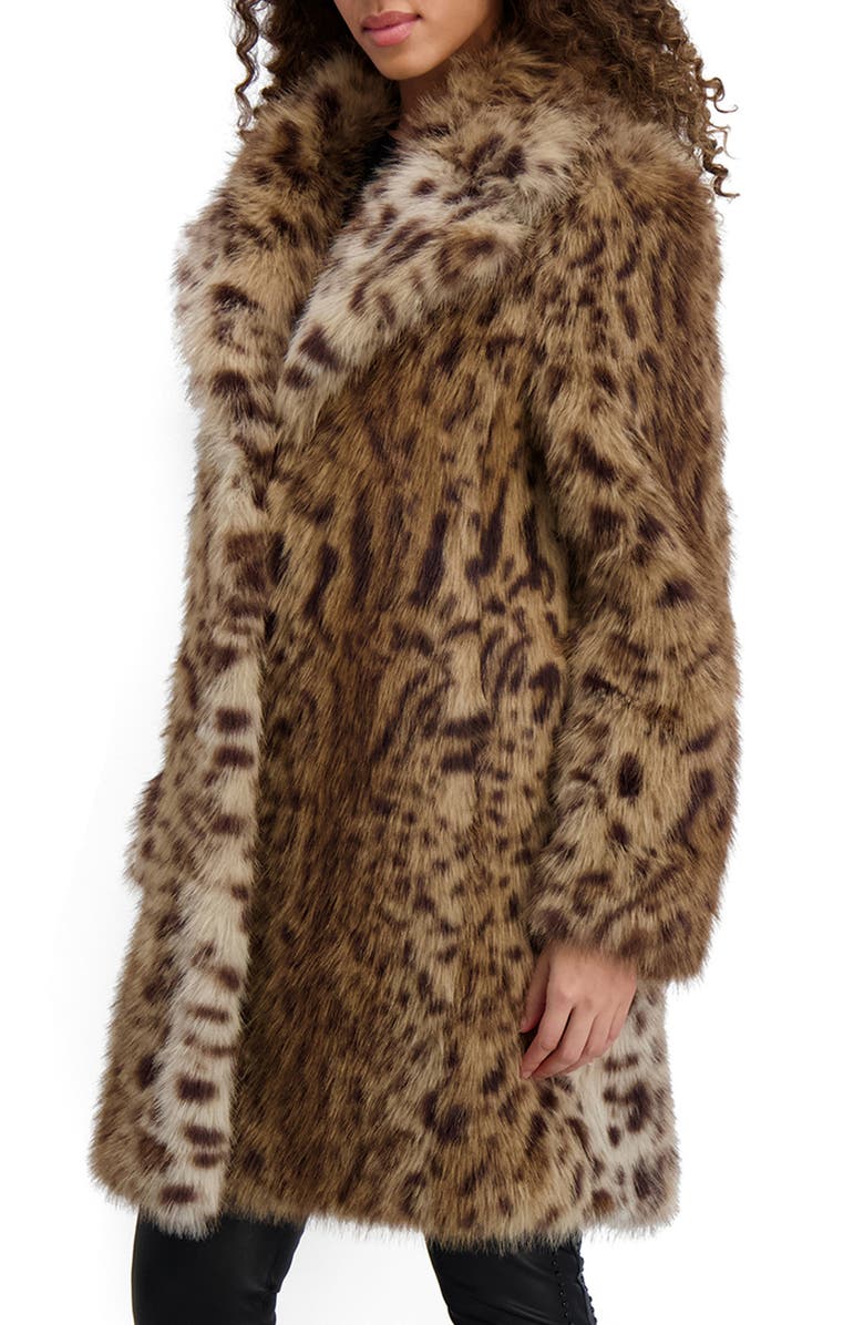 KARL LAGERFELD PARIS Leopard Spot Faux Fur Coat, Alternate, color, Leopard