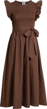 Anne Klein Ruffle Mixed Media Midi Dress
