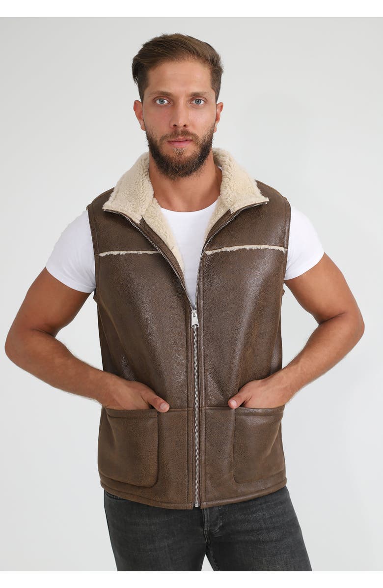Furniq UK Sheepskin Waistcoat, Main, color, Camel Brown