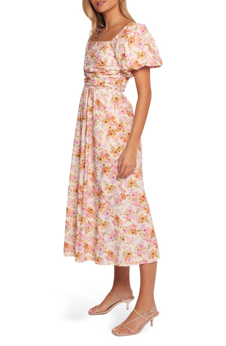 Clo Floral Puff Sleeve Cotton Midi Dress