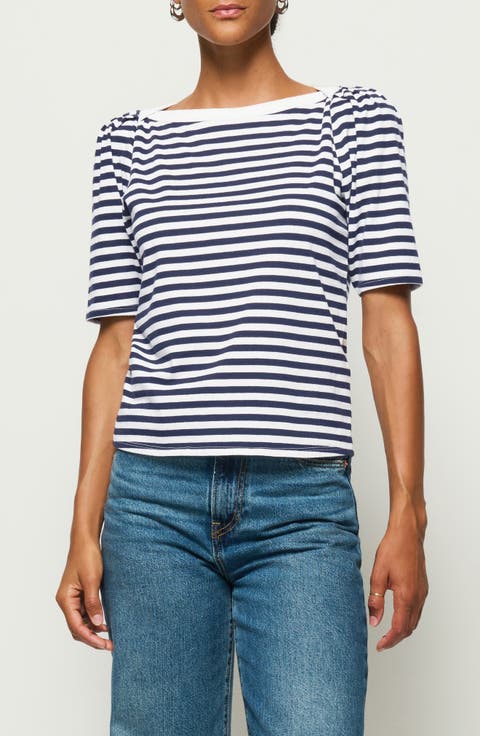 Deana Stripe Envelope Neck Organic Cotton T-Shirt