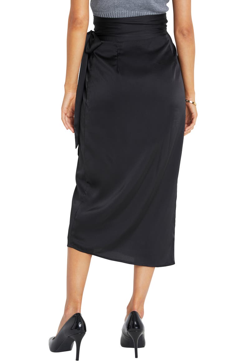 Satin Wrap Midi Skirt, Alternate, color, BLACK