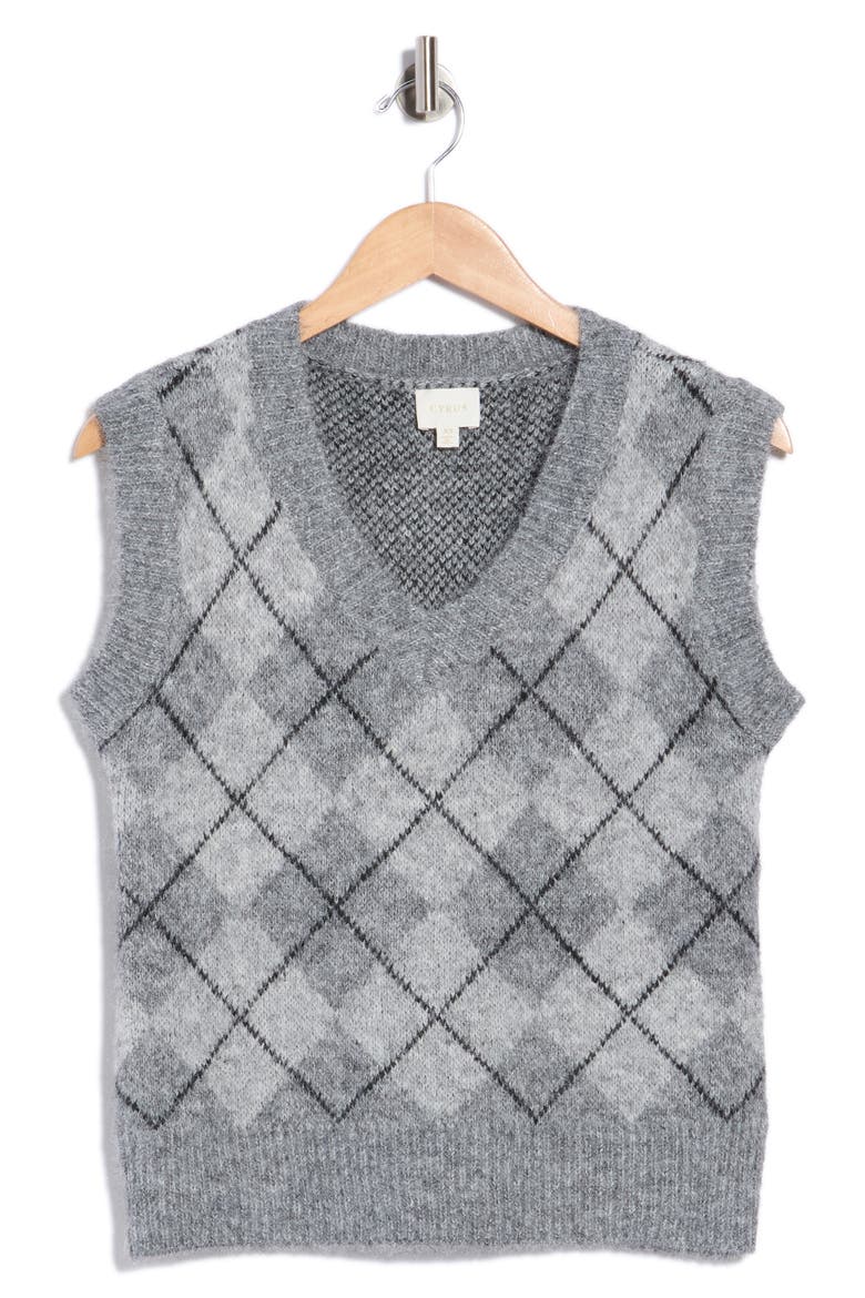 V-Neck Argyle Vest, Main, color, GREY COMBO