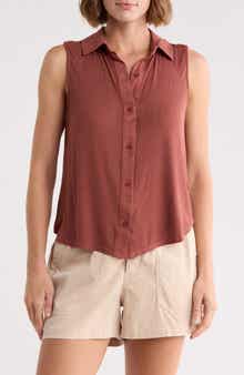 Mixed Sleeveless Button Down Shirt