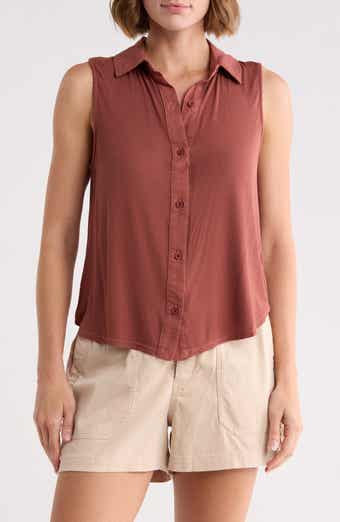 Mixed Sleeveless Button Down Shirt