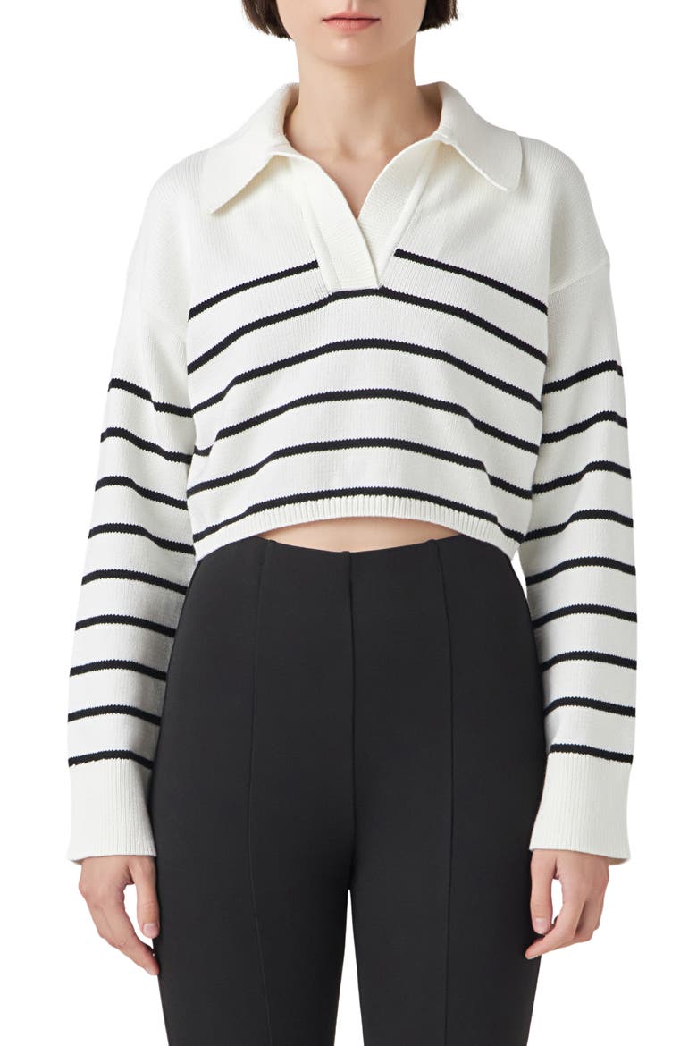Stripe Cotton Blend Crop Sweater, Main, color, CREAM/ BLACK