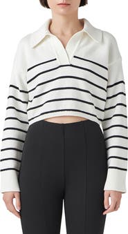 Grey Lab Stripe Cotton Blend Crop Sweater