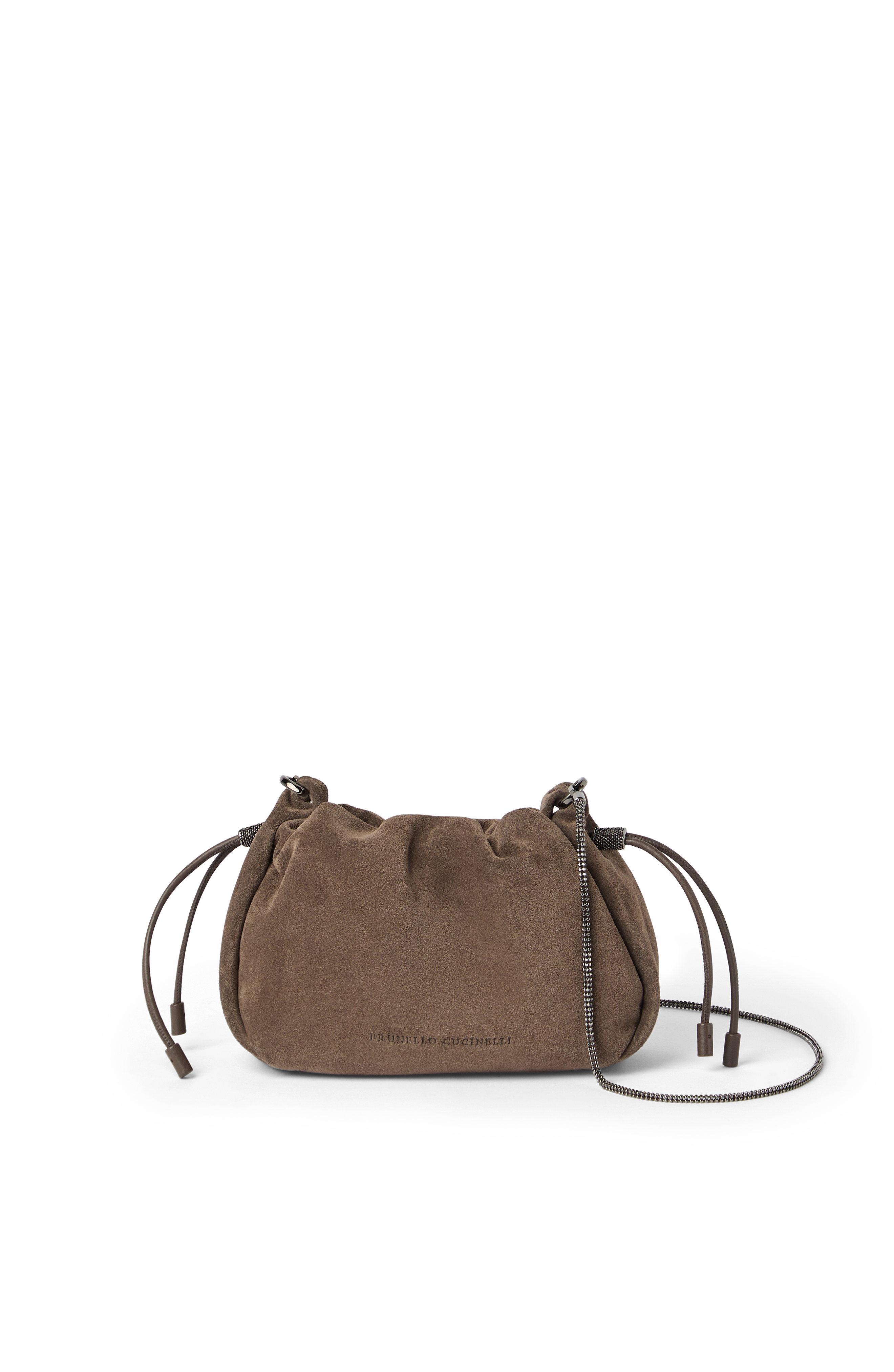 Brunello Cucinelli Suede mini Mellow Bucket bag, Main, color, Light Brown
