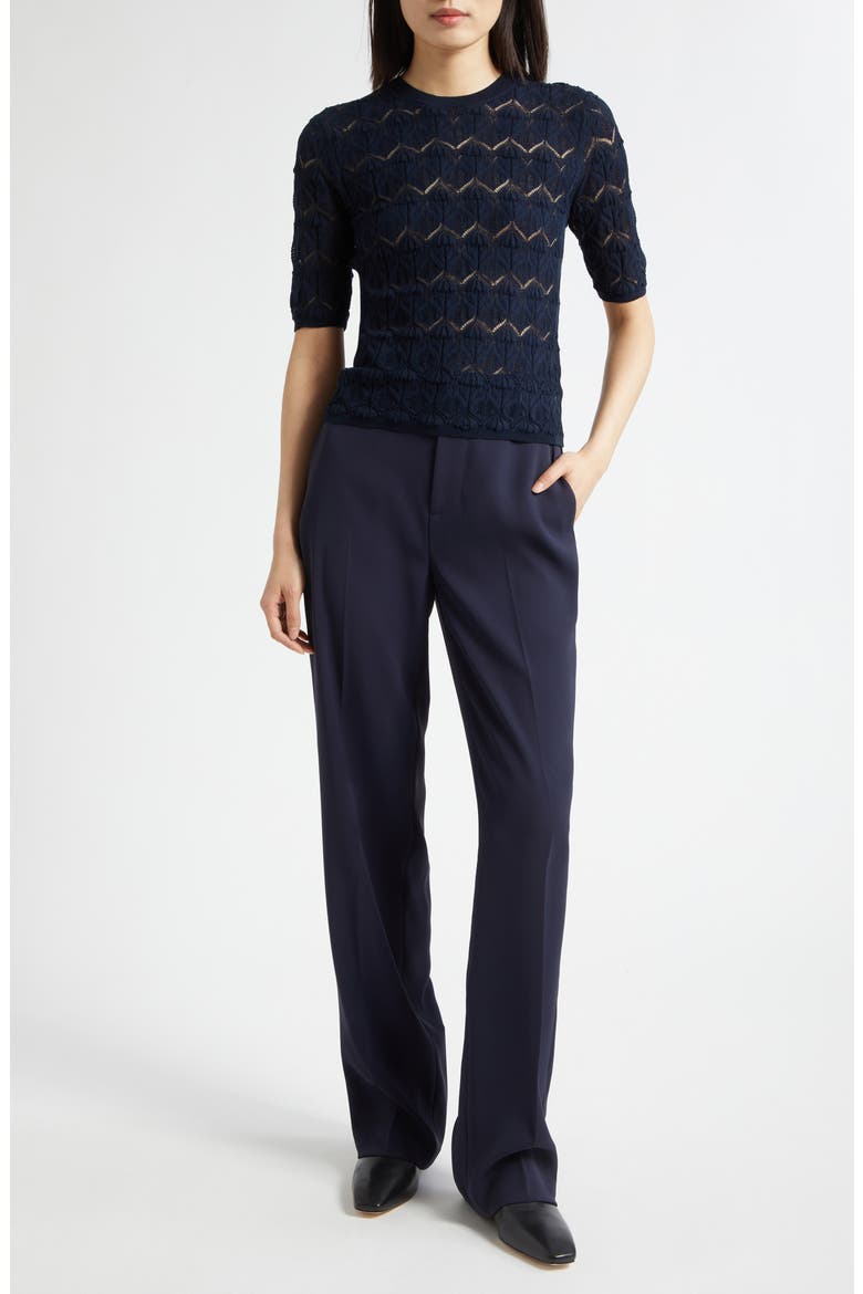 Pointelle Knit Cotton Blend Sweater, Alternate, color, TWILIGHT NAVY