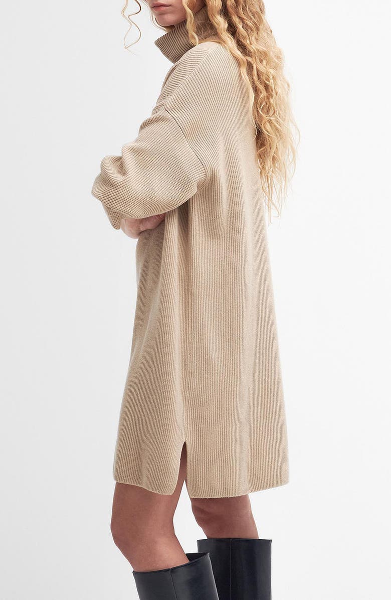 Barbour Long Sleeve Cotton Blend Rib Turtleneck Sweater Dress, Alternate, color, Pepper Brown