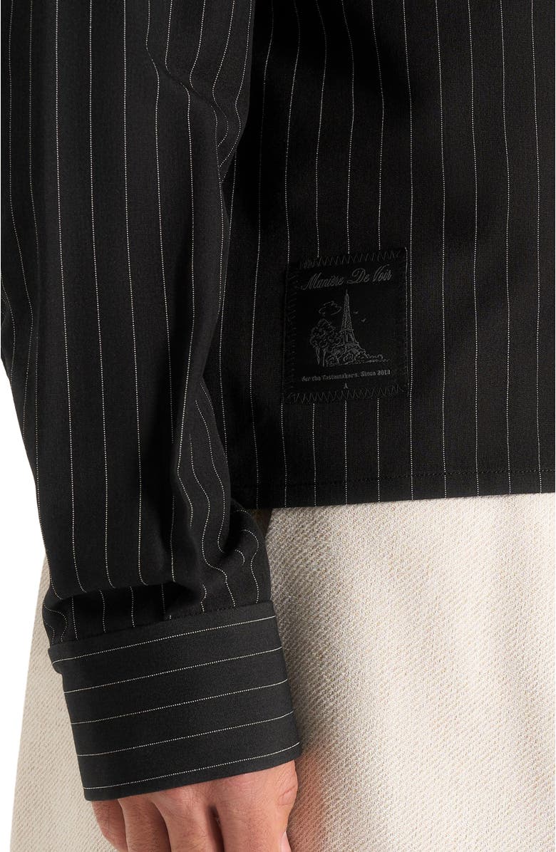 Manière De Voir Arlo Pinstripe Cropped Long Sleeve Shirt, Alternate, color, Black
