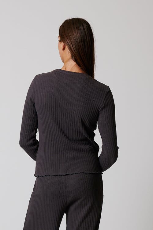 Leisure Lab Cotton Rib Long Sleeve In Charcoal