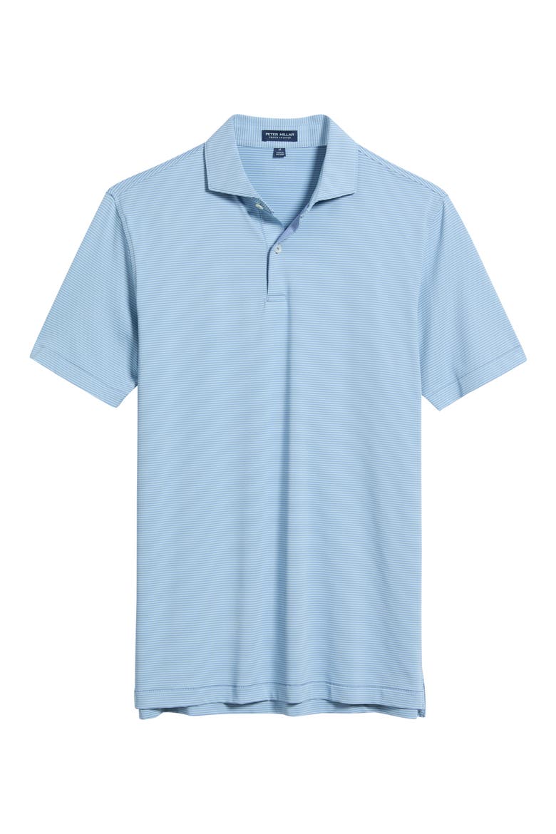 Cadenza Pinstripe Crown Crafted Performance Jersey Golf Polo, Alternate, color, WINDY BLUE / SEAFLOWER