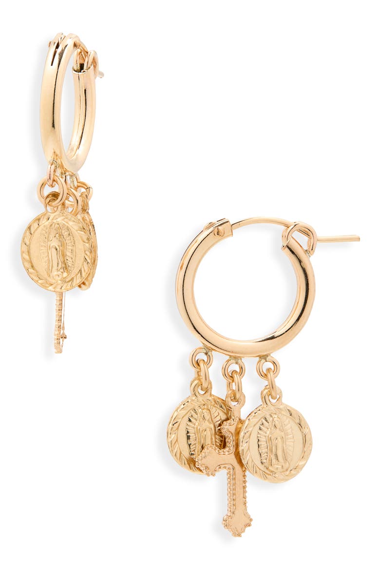 Hail Mary Charm Drop Earrings, Main, color, GOLD