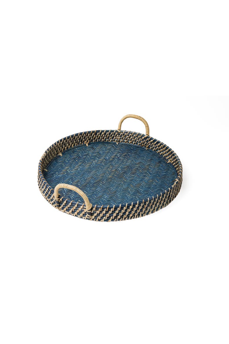 Round Rattan Tray, Main, color, Navy Small