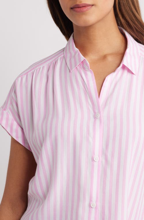 BEACHLUNCHLOUNGE BEACHLUNCHLOUNGE DARIA STRIPE SHORT SLEEVE BUTTON-UP SHIRT 