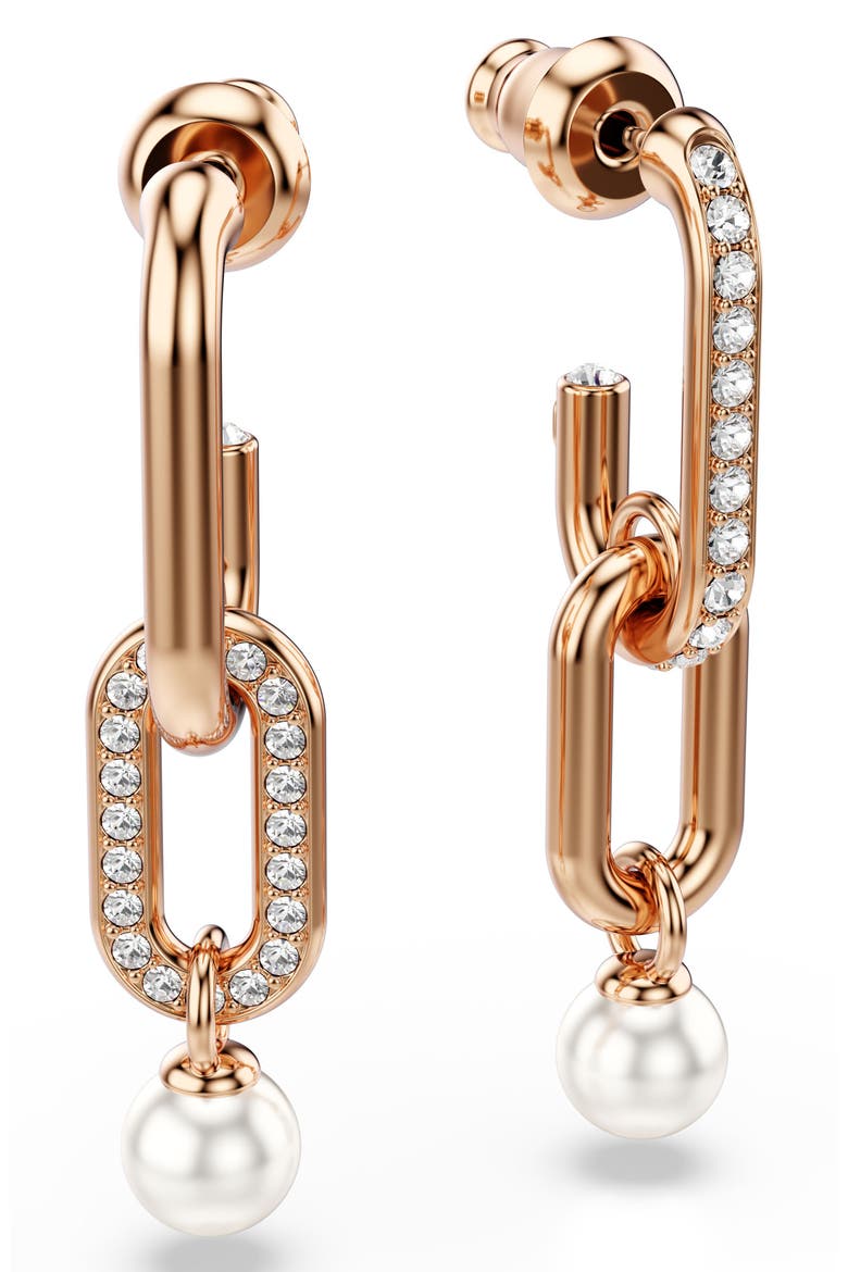 Constella Crystal & Faux Pearl Drop Earrings, Alternate, color, ROSE GOLD/ WHITE