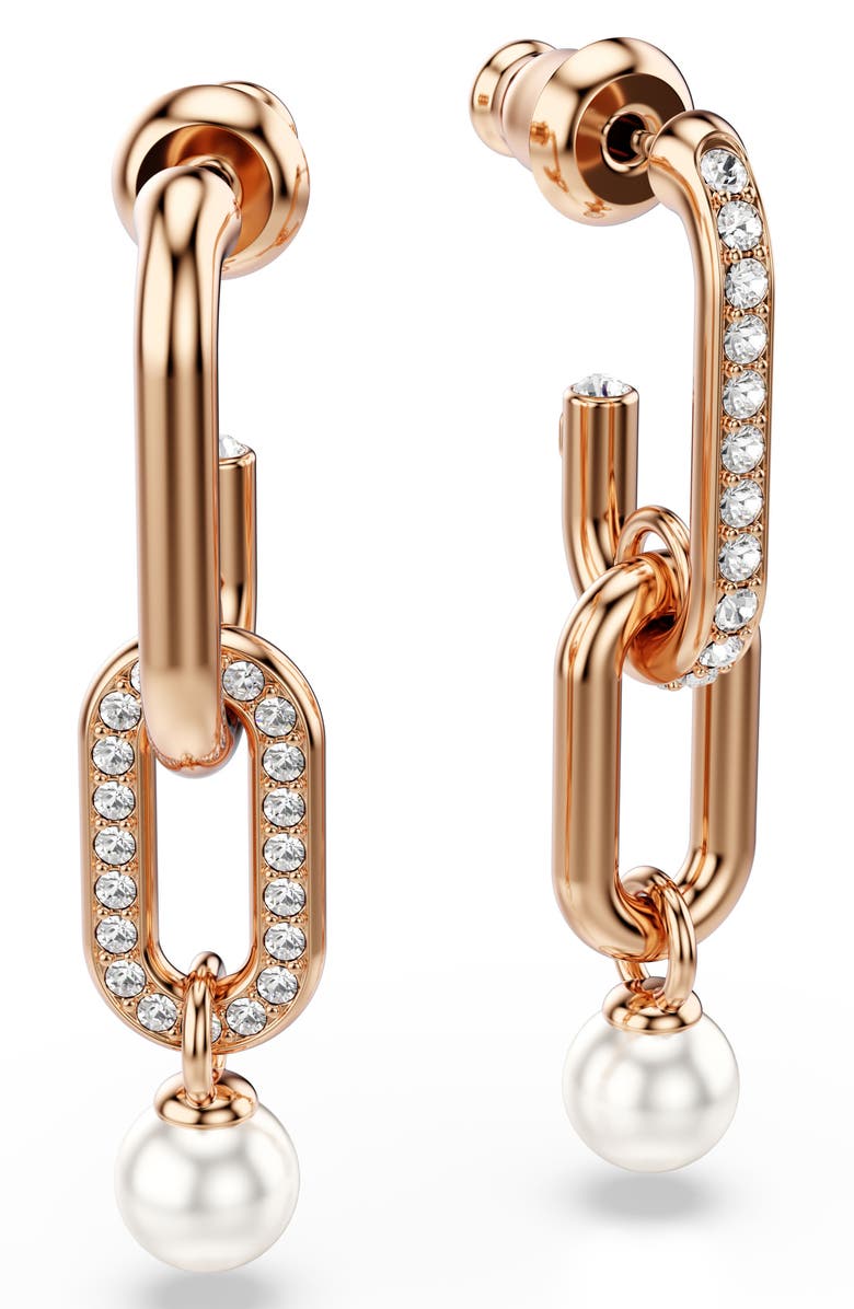 Swarovski Constella Crystal & Faux Pearl Drop Earrings, Alternate, color, Rose Gold/ White