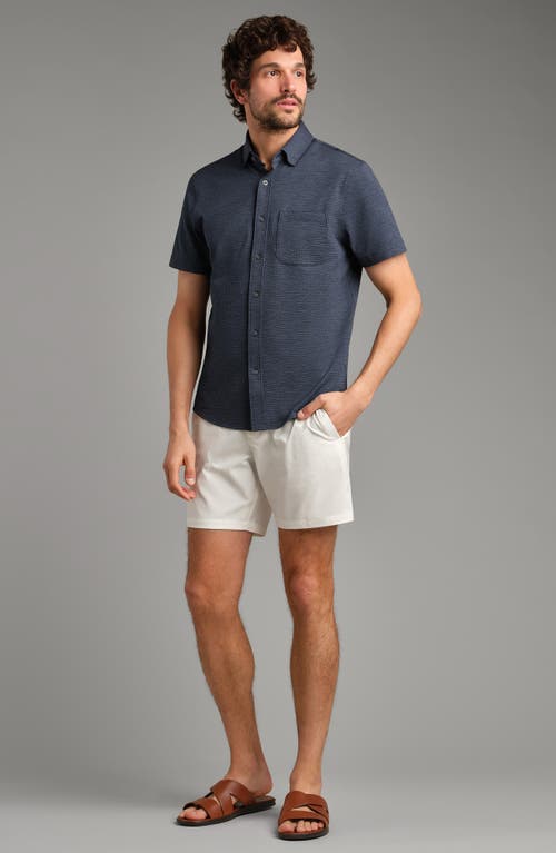 Rhone Commuter Seersucker Regular Fit Short Sleeve Shirt In Navy Chambray