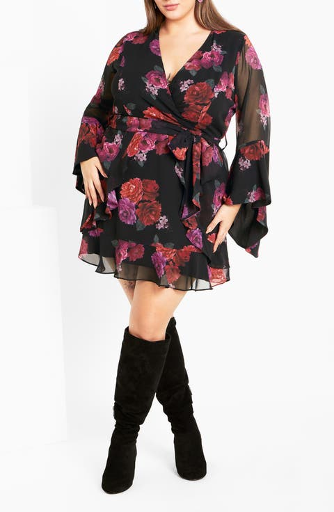 Emberlynn Floral Long Sleeve Minidress (Plus)