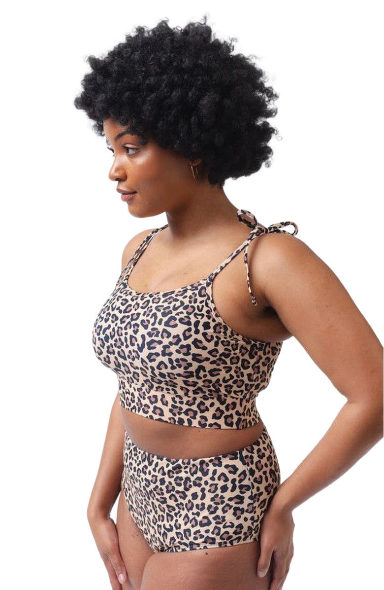 Lime Ricki Swimwear Shoulder-Tie Crop Top, Alternate, color, Leopard