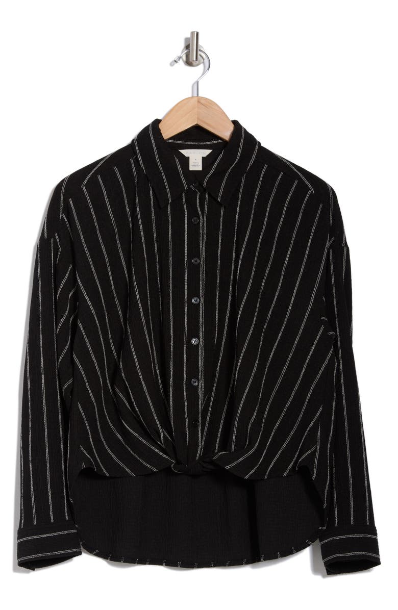 Caslon<sup>®</sup> Stripe Twist Front Textured Button-Up Top, Alternate, color, Black- Ivory Rita Stripe