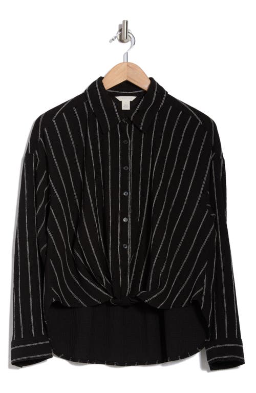 Caslon ® Stripe Twist Front Textured Button-up Top