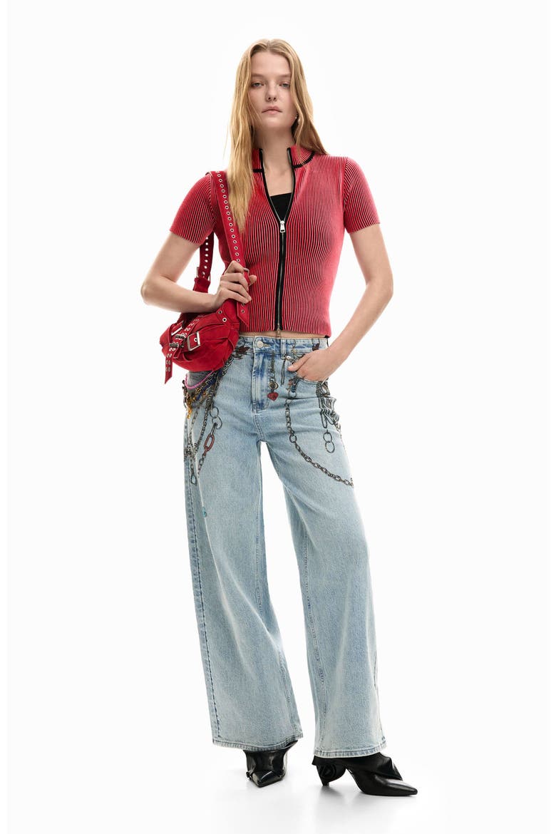 Stripe Knit Top, Alternate, color, RED