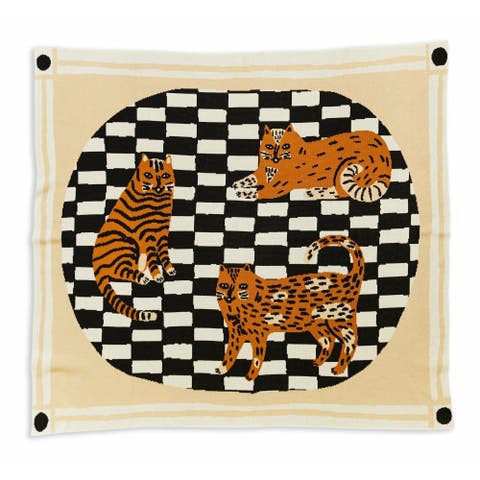 Three Of Cats Knit Throw Blanket