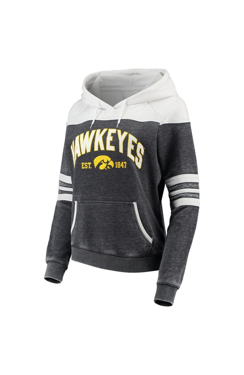 CAMP DAVID Women's Heathered Charcoal/White Iowa Hawkeyes Blitz Sleeve Striped Blocked Raglan Hoodie, Alternate, color, 