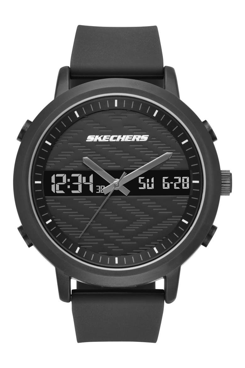 Lawndale Analog & Digital Silicone Strap Watch, 48mm, Main, color, BLACK