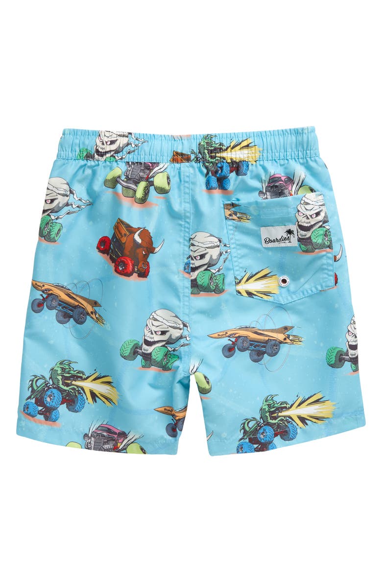 Boardies Kids' Monster Trucks Board Shorts, Alternate, color, Blue
