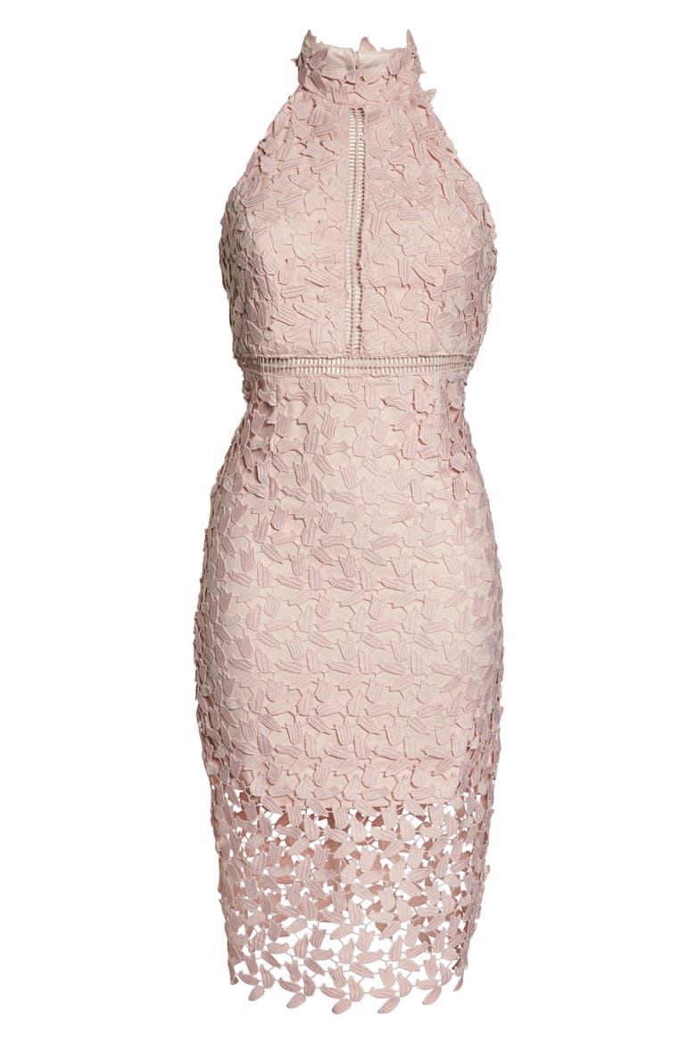 Gemma Halter Lace Sheath Dress, Alternate, color, ROSEWATER