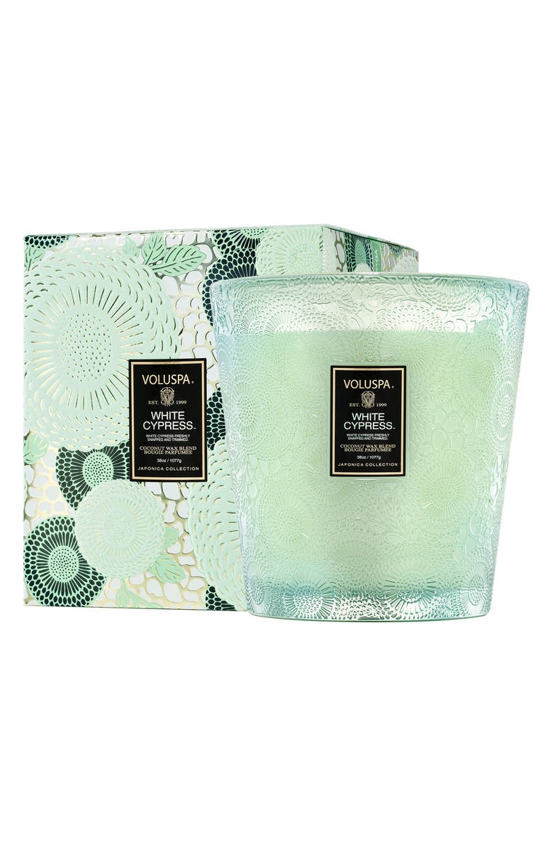 Voluspa White Cypress Three-Wick Hearth Candle, Main, color,