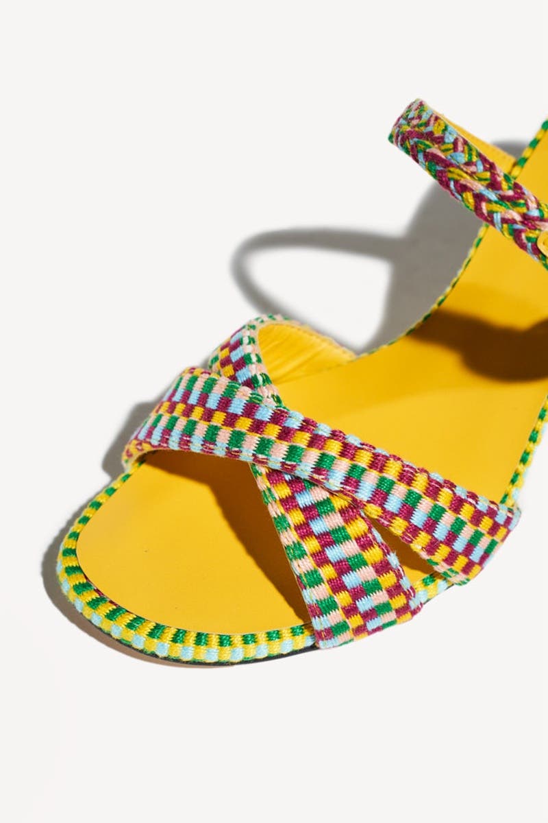 Irene Handwoven Sculptural Heel Mule Sandal, Alternate, color, Caribe