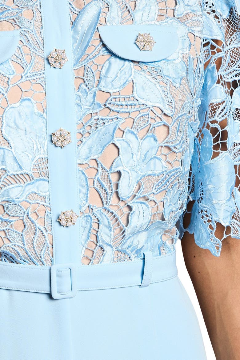 Collared Lace Short Sleeve Jumpsuit, Alternate, color, Pale Blue