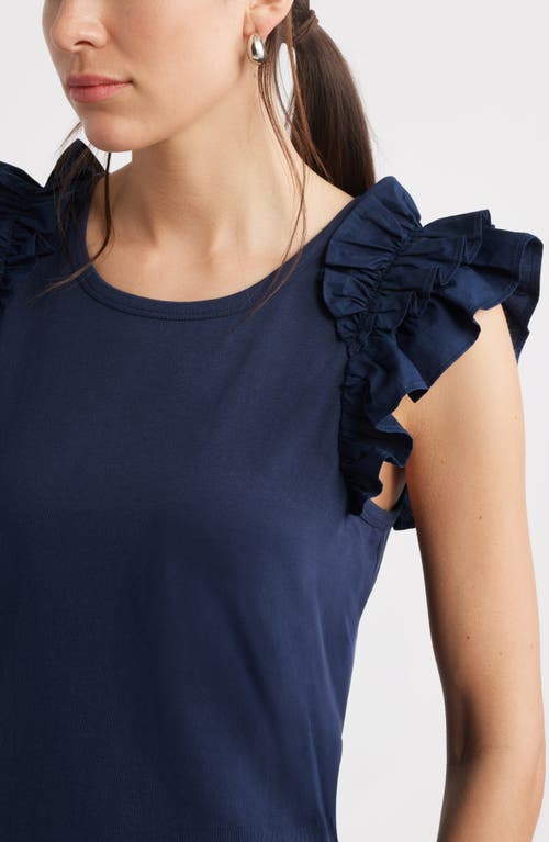 Caslonr Caslon(r) Ruffle Shoulder Cotton Tank In Navy Blazer