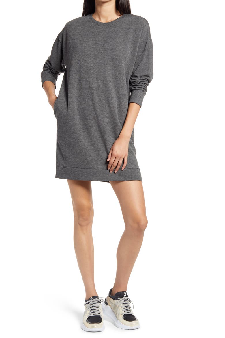 Long Sleeve Sweatshirt Minidress, Main, color, GREY