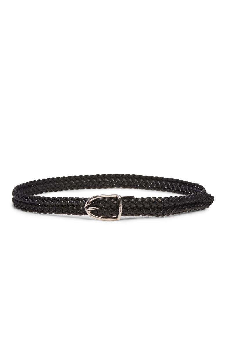 Angled Buckle Woven Leather Belt, Main, color, 1N001 BLACK