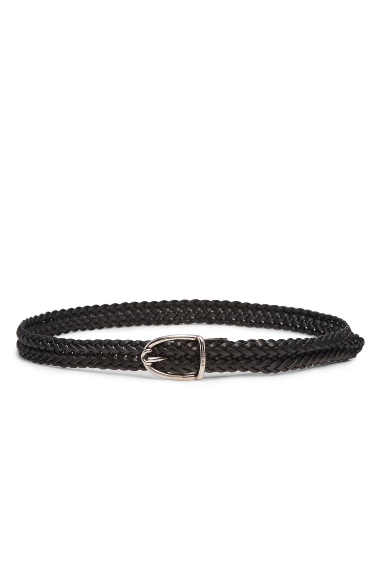 TOM FORD Angled Buckle Woven Leather Belt, Main, color, 1N001 Black