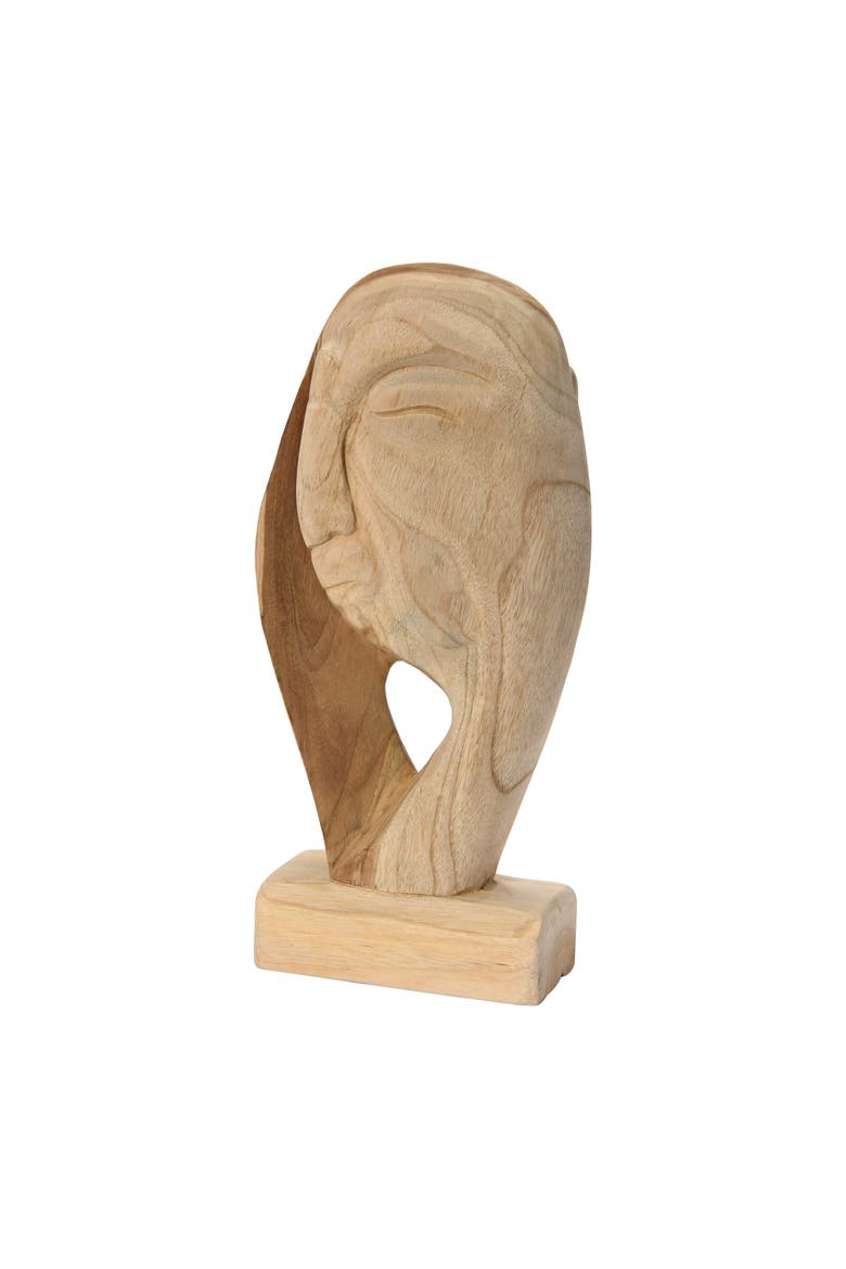 Hand Carved Teakwood Face Sculpture, Natural, Main, color, Natural