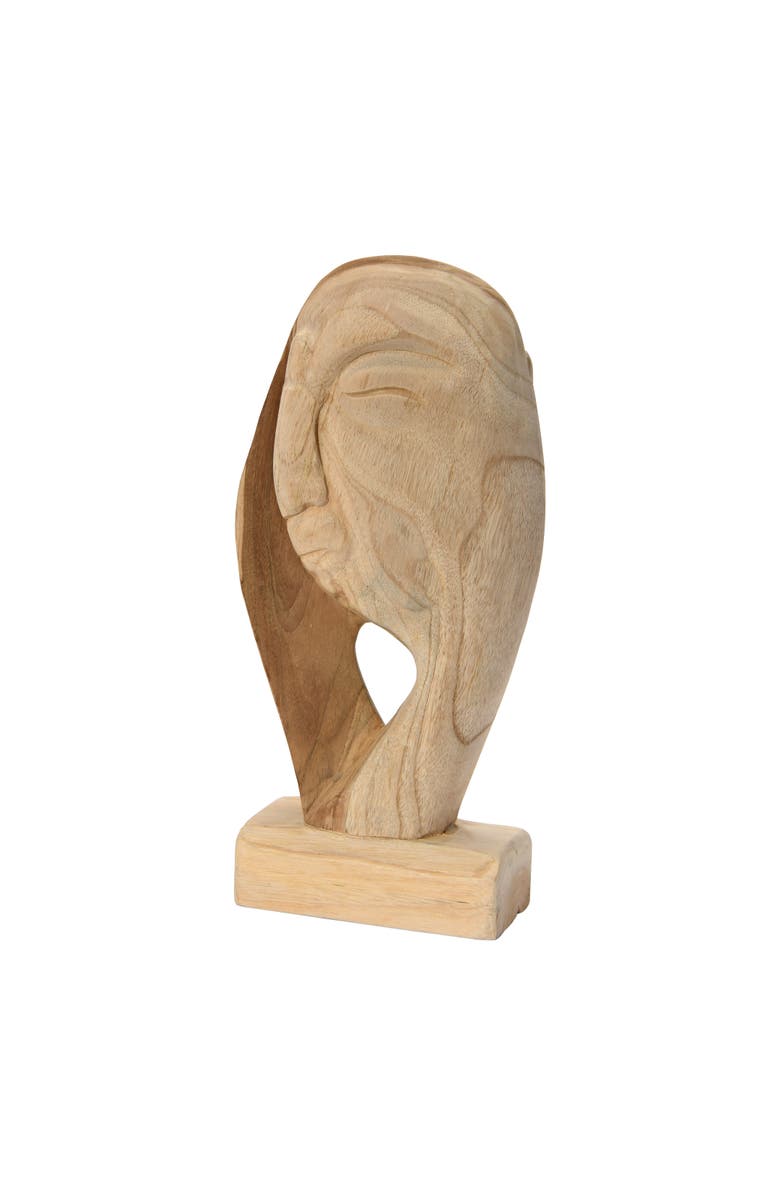 Storied Home Hand Carved Teakwood Face Sculpture, Natural, Main, color, Natural