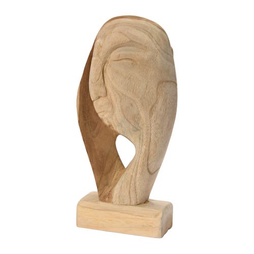Storied Home Hand Carved Teakwood Face Sculpture, Natural In Neutral