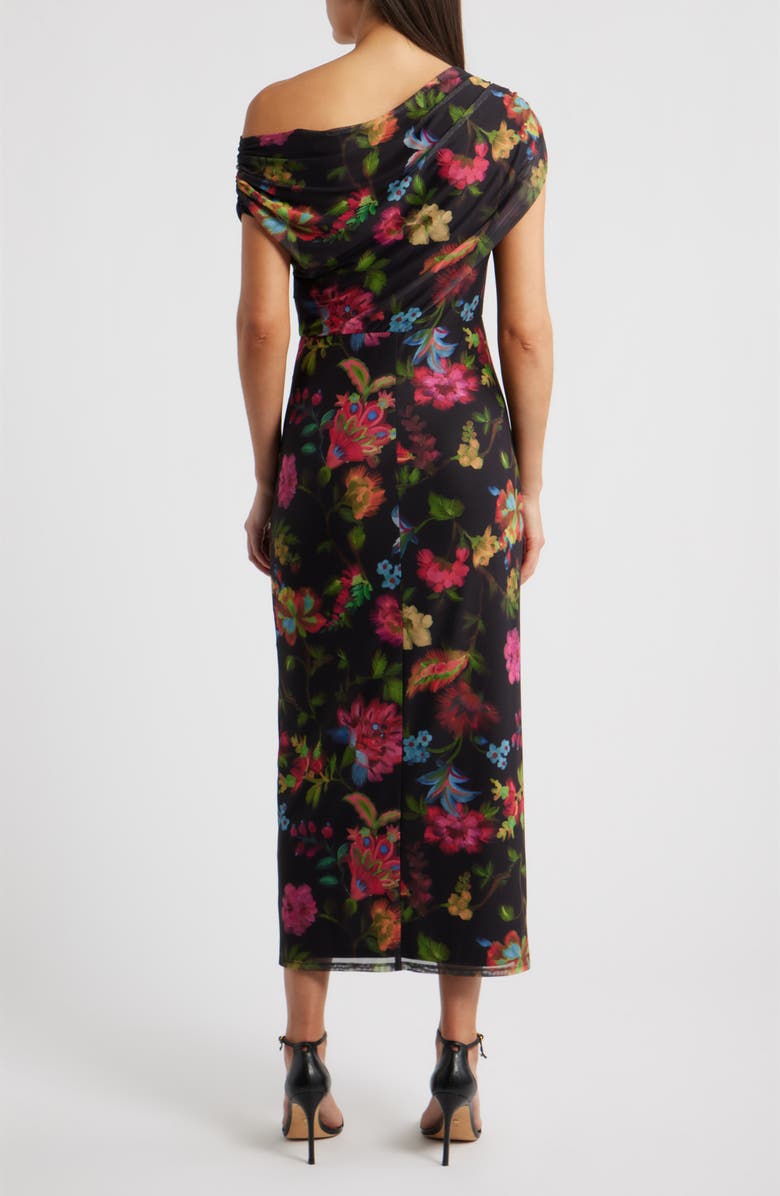 Vince Camuto Floral One-Shoulder Mesh Maxi Dress, Alternate, color, Black
