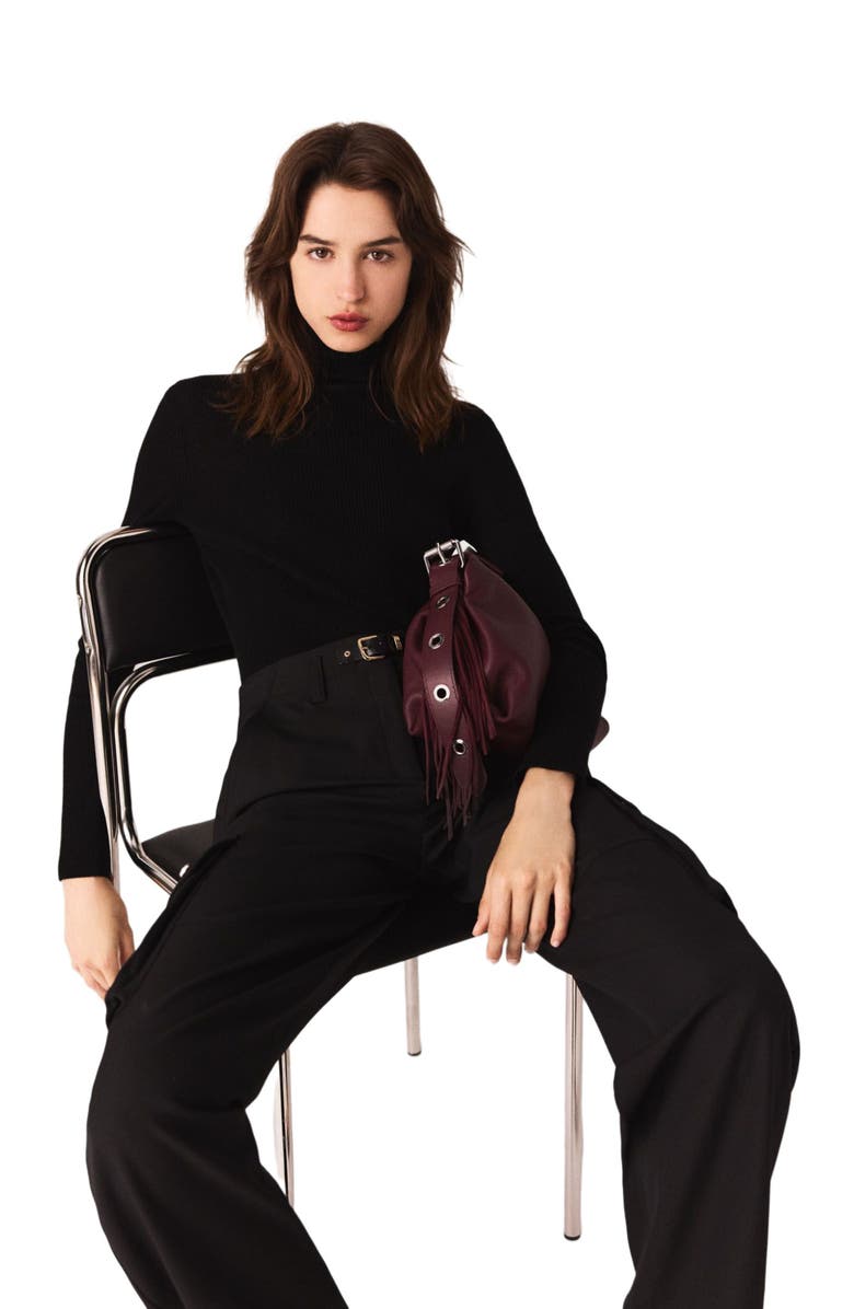 maje Second-skin sweater with a high neck, Alternate, color, Black