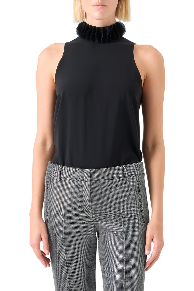 Ruffle Mock Neck Shell, Main, color, BLACK