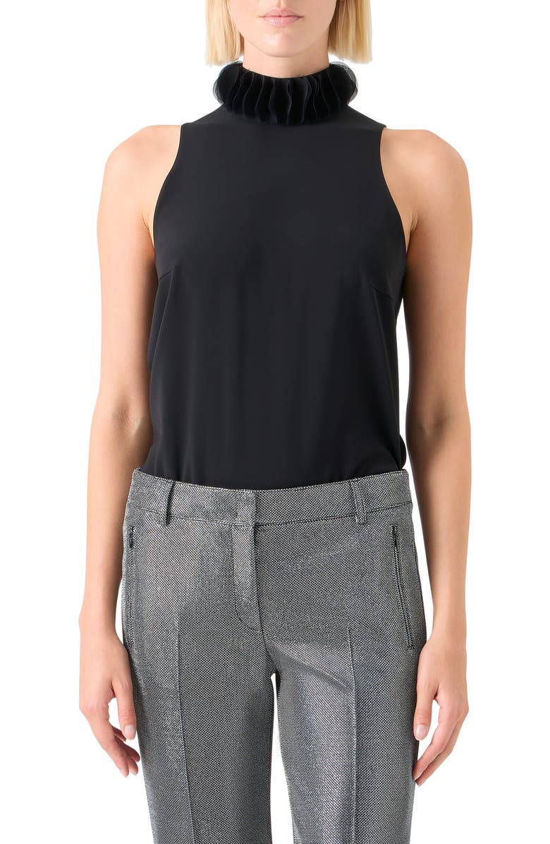 Akris punto Ruffle Mock Neck Shell, Main, color, Black